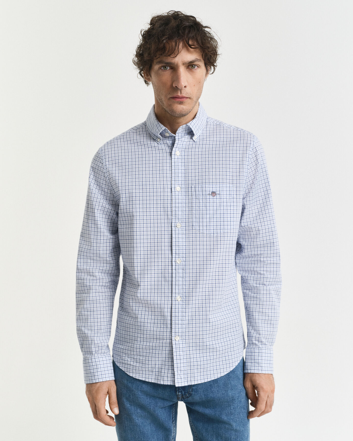 Camisa Regular Fit clásica de popelina a cuadros pequeños