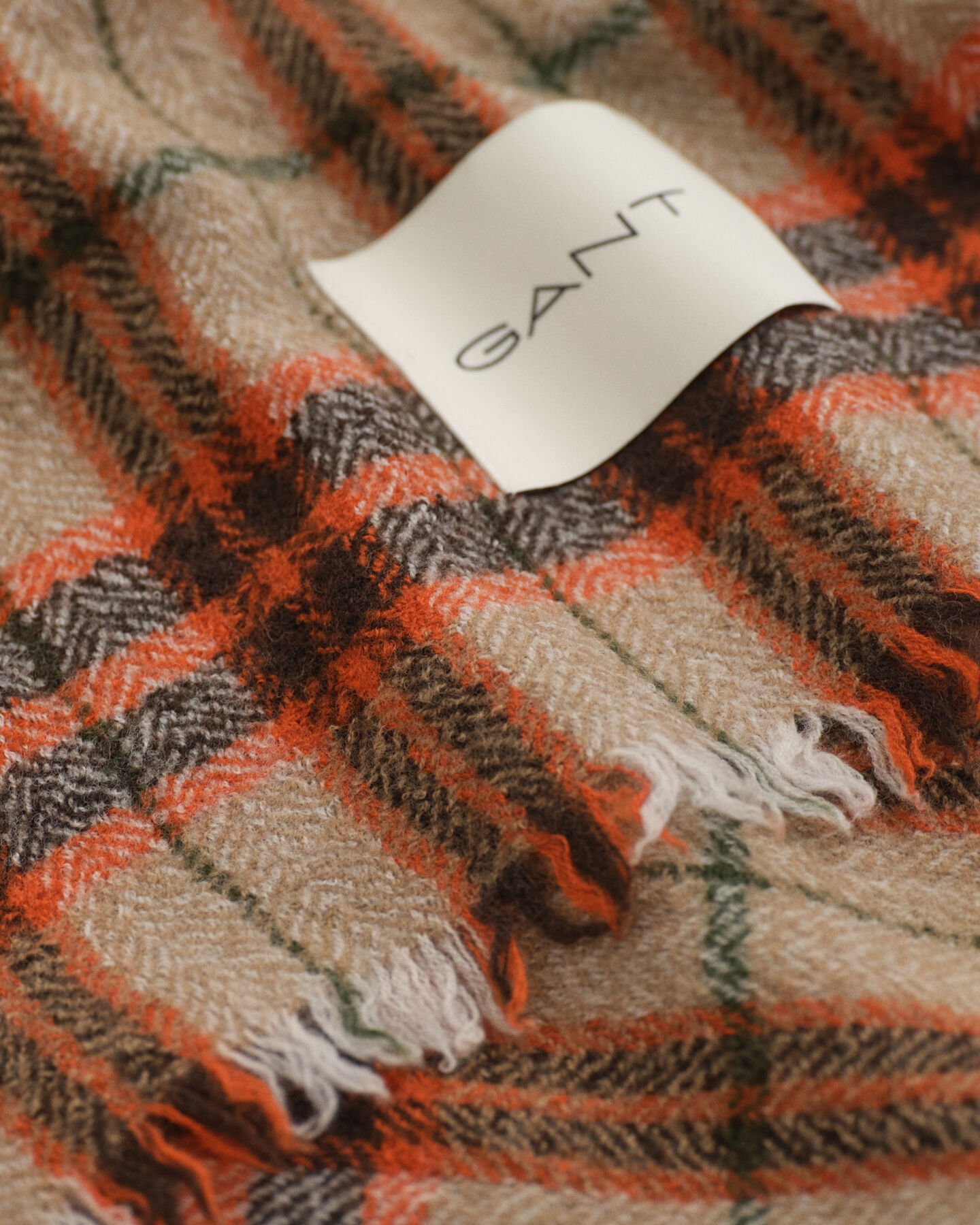 Bufanda de lana con diseño de espiga y cuadros