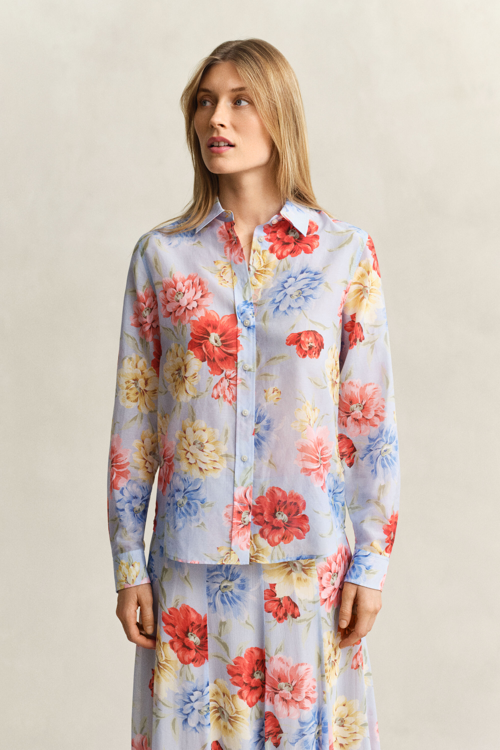 Camisa de seda y algodón con estampado de flores