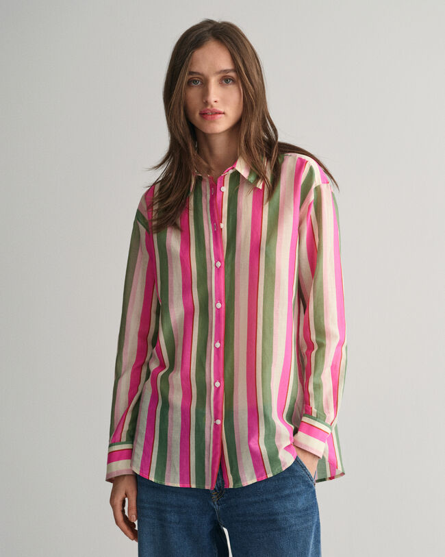 Camisa Relaxed Fit de algod&oacute;n y seda a rayas
