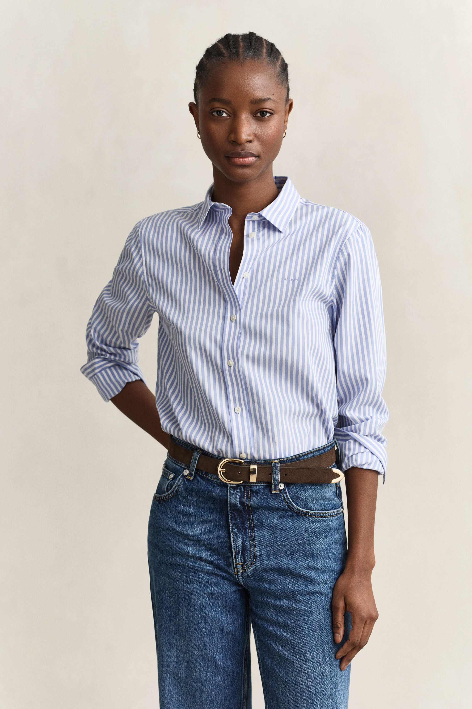 Camisa Regular Fit clásica de popelina a rayas