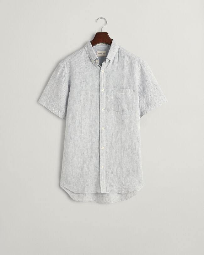 Camisa Regular Fit de manga corta y lino a rayas