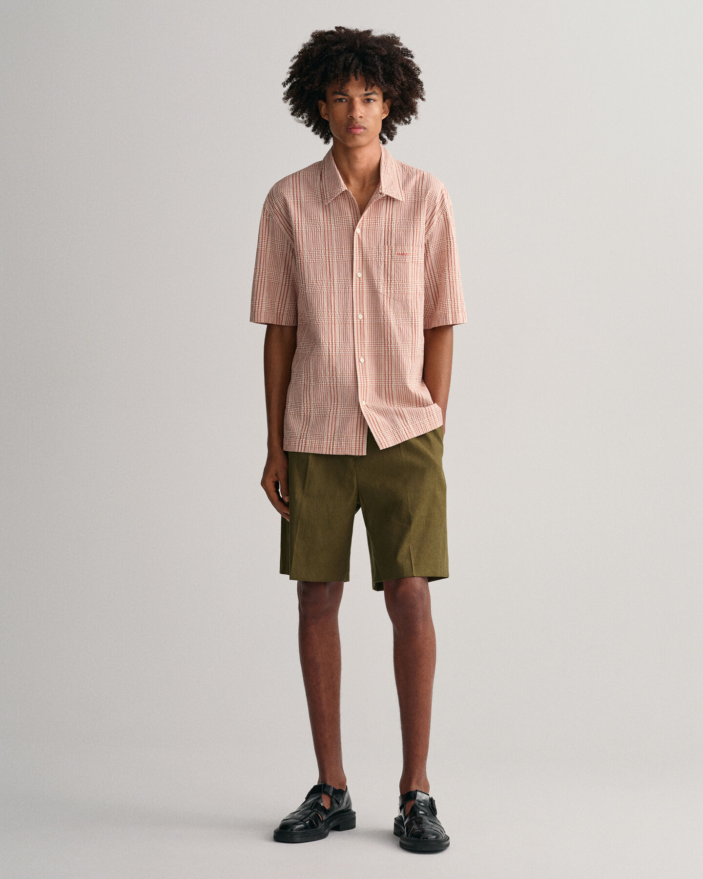 Camisa Relaxed Fit de manga corta y cuadros Seersucker