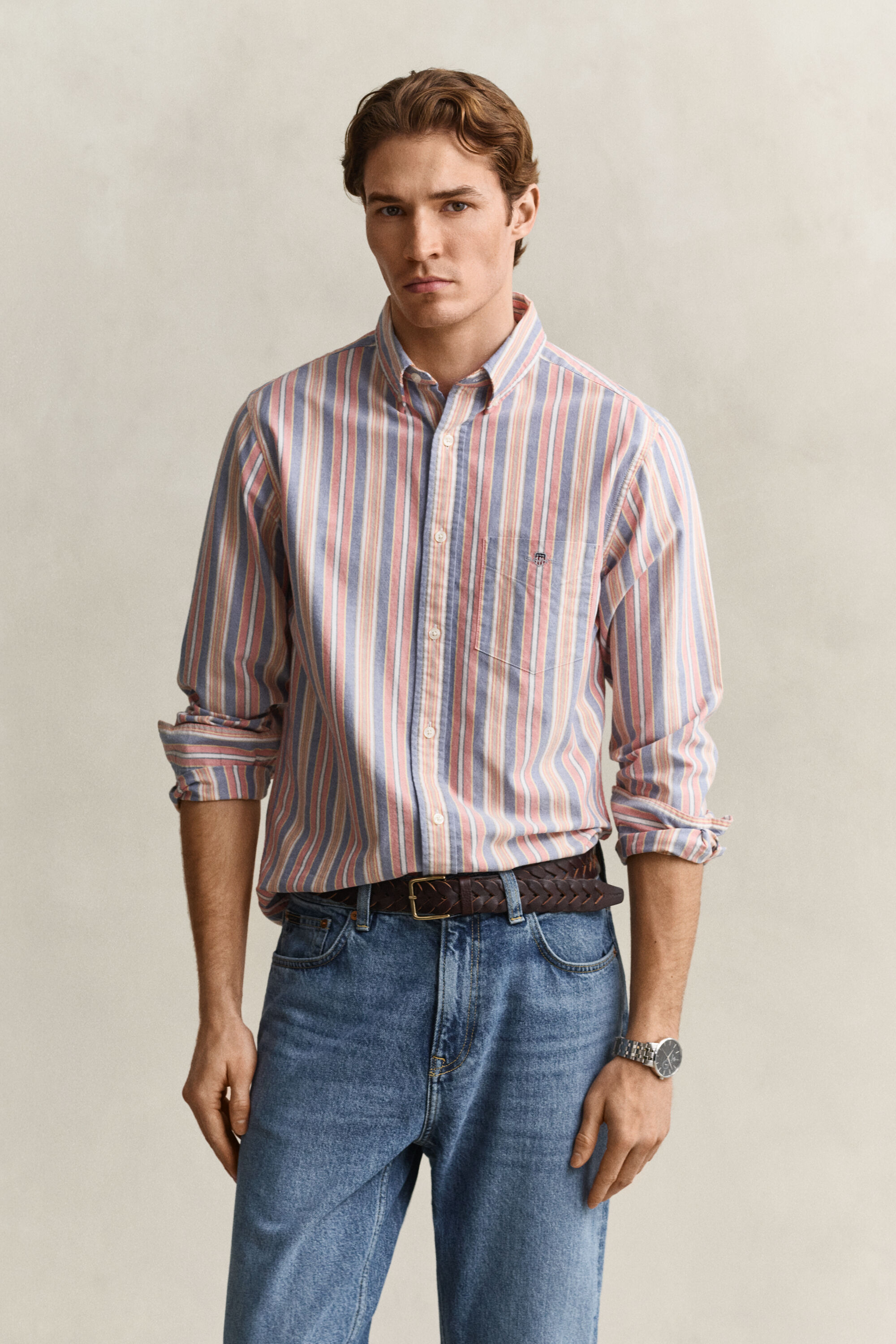 Camisa Oxford clásica de rayas variadas
