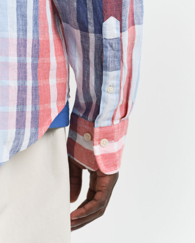 Camisa Regular Fit de lino y madrás