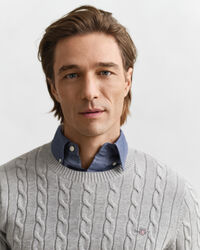 Jersey de cuello redondo y punto de ochos en algodón