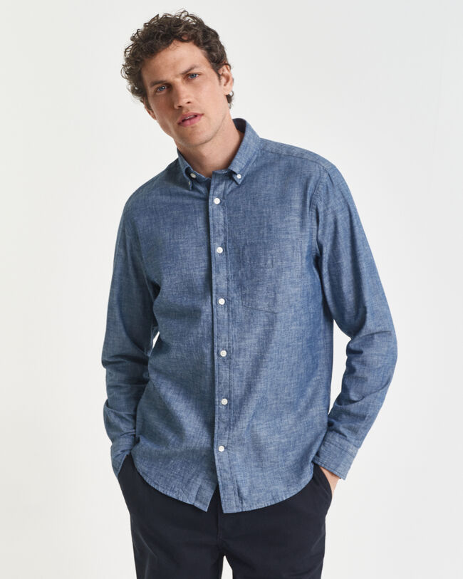 Camisa Regular Fit de cambray añil