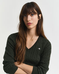 Jersey de punto de ochos con cuello de pico en algodón elástico