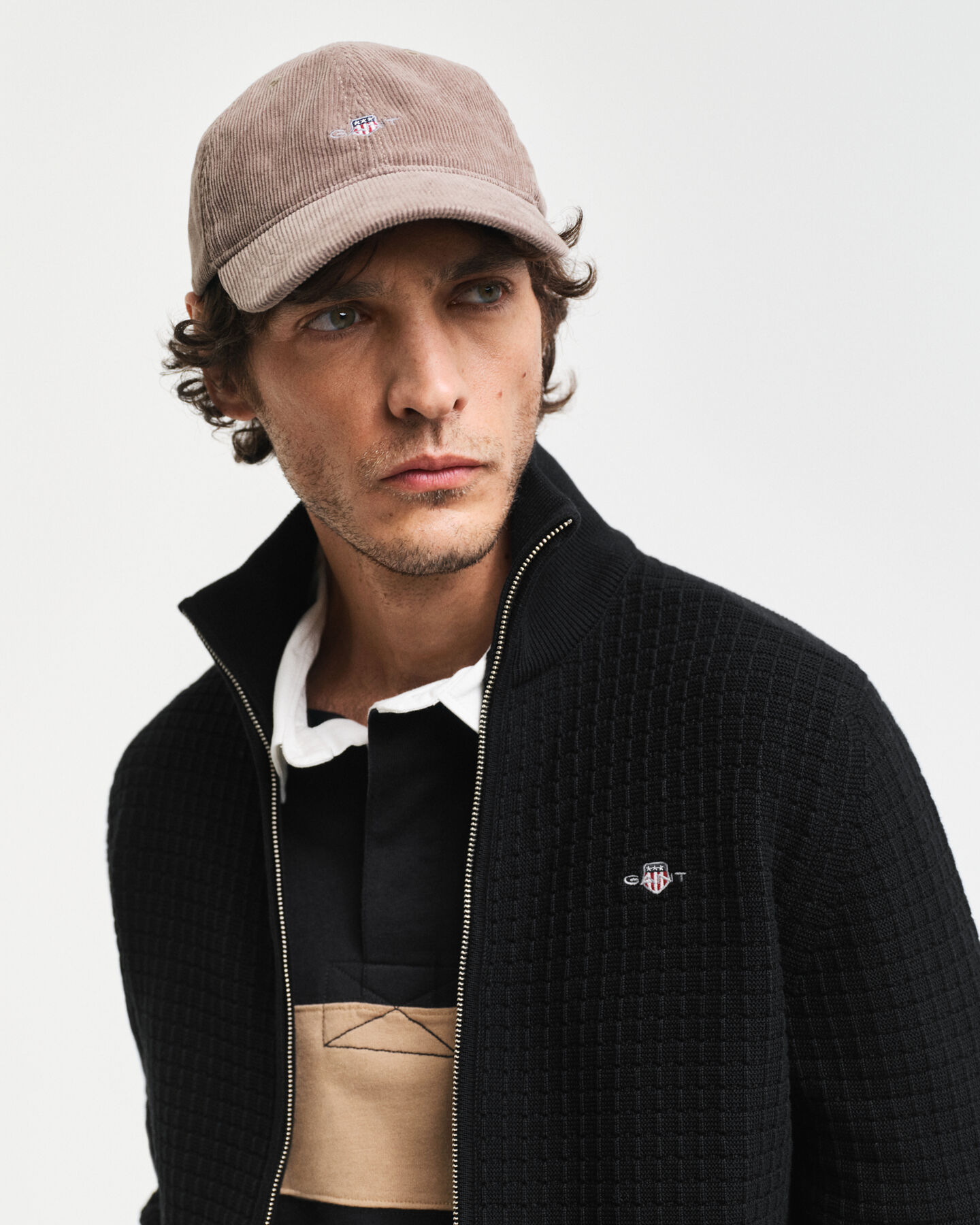 Cárdigan de algodón con cremallera y textura