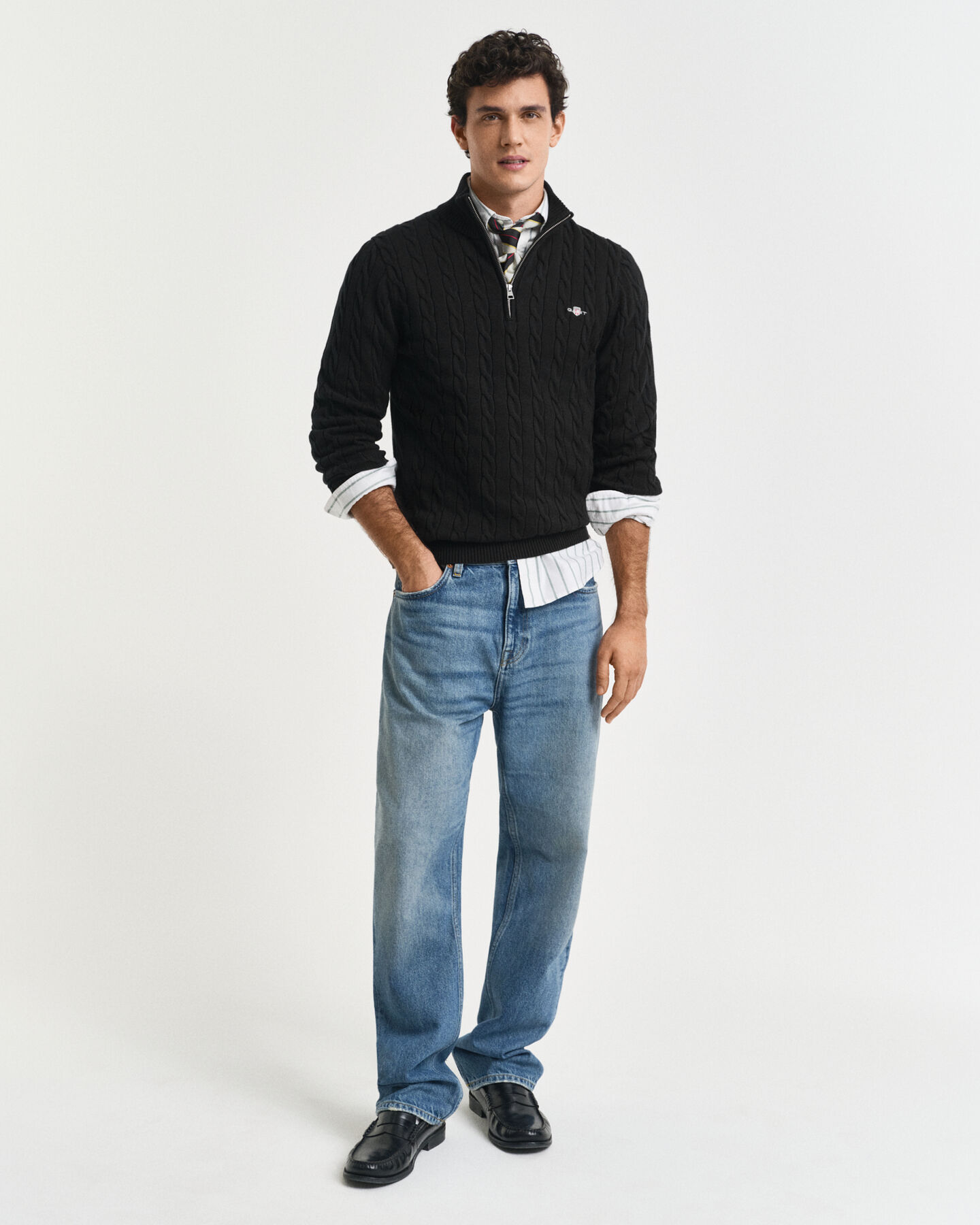 Jersey de punto de ochos con media cremallera en algodón