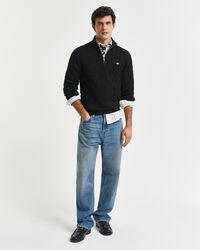 Jersey de punto de ochos con media cremallera en algodón