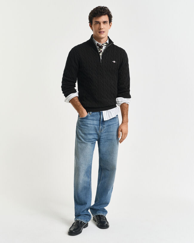 Jersey de punto de ochos con media cremallera en algodón