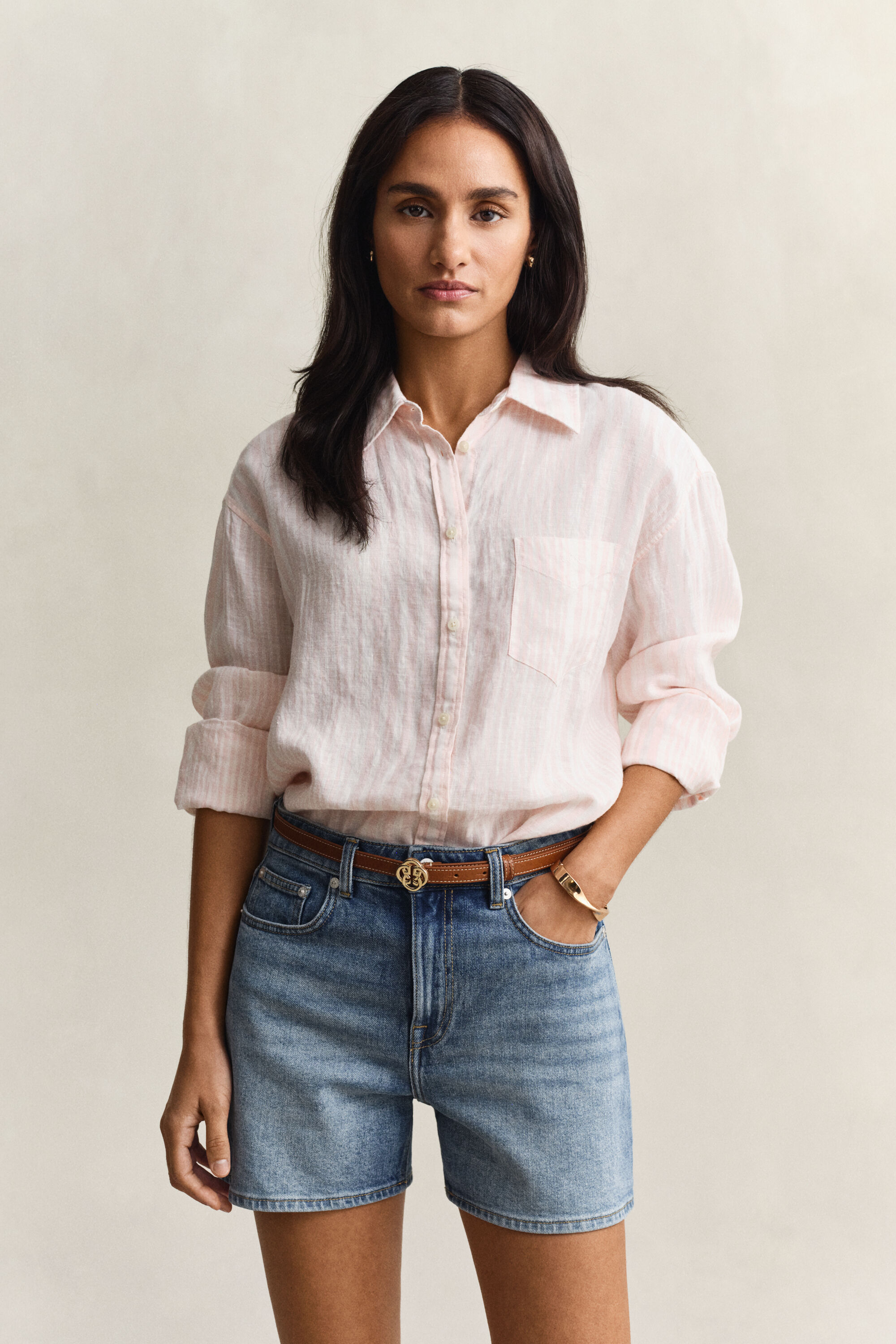 Camisa Relaxed Fit de lino a rayas