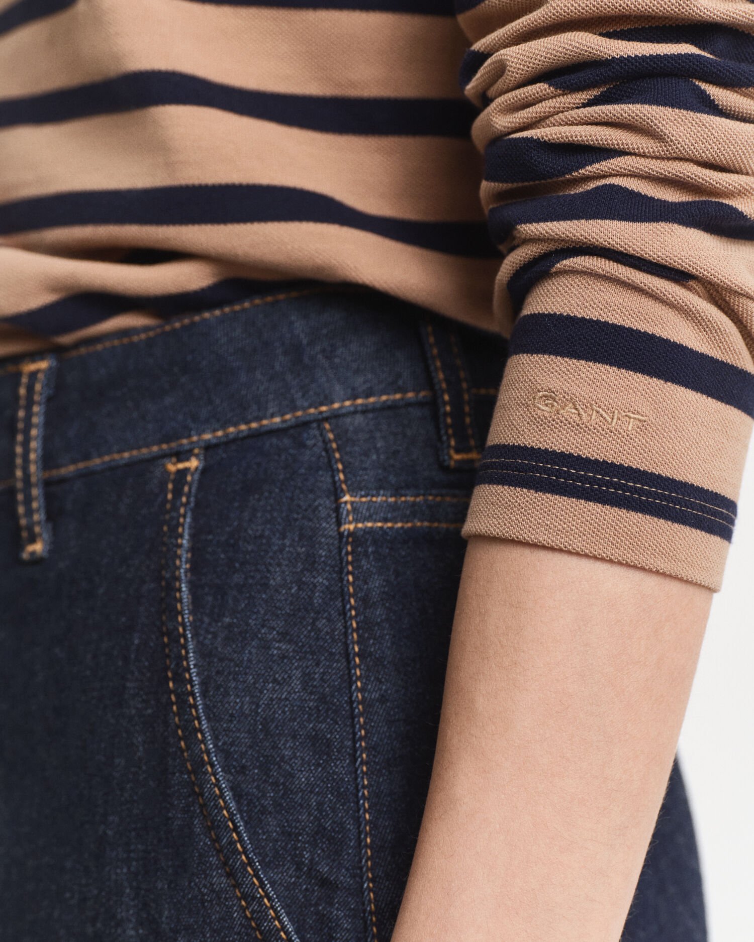 Polo de piqué de manga larga con raya bretona