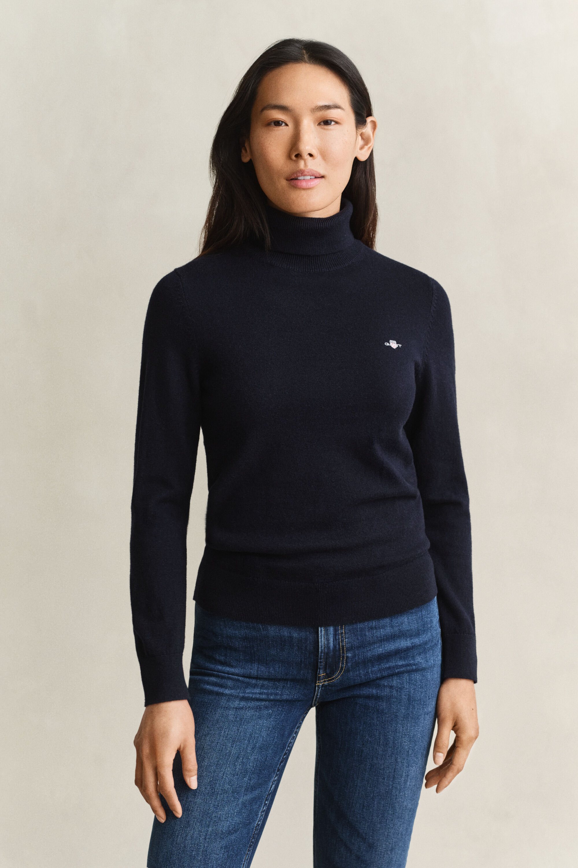 Jersey de lana y algodón con cuello de cisne