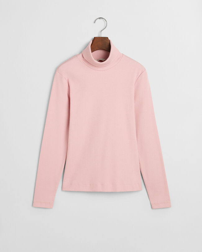 Camiseta acanalada con cuello de cisne y manga larga