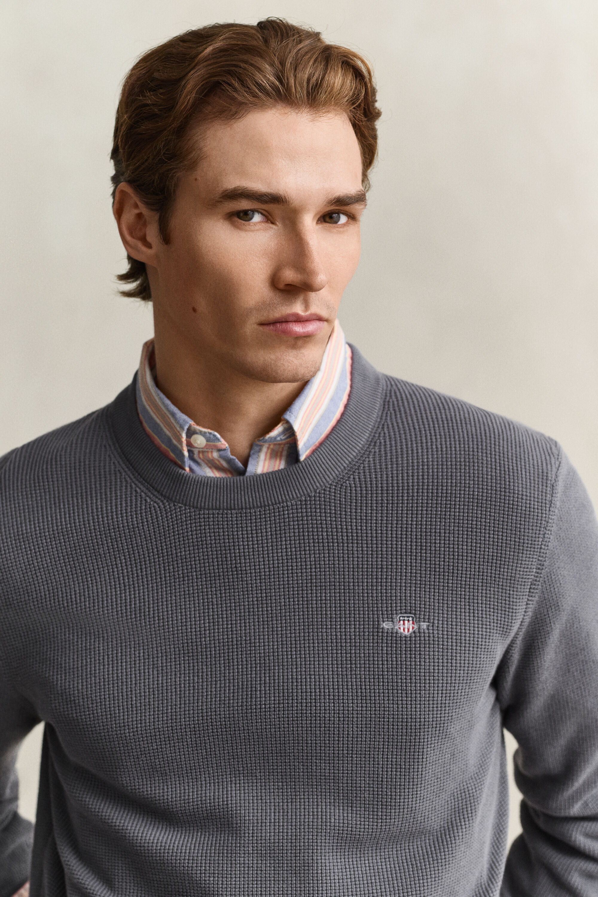 Jersey de algodón con cuello redondo Textured