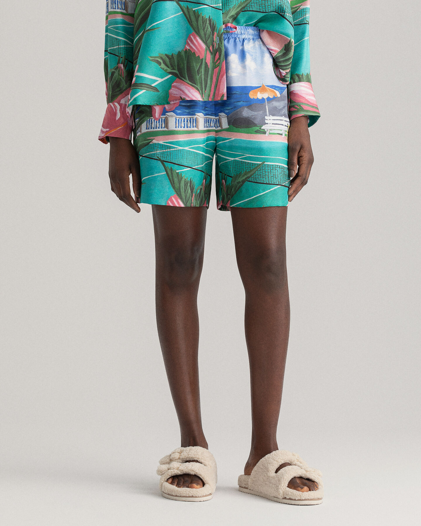 Pantalones cortos Scenery Print con cord&oacute;n ajustable