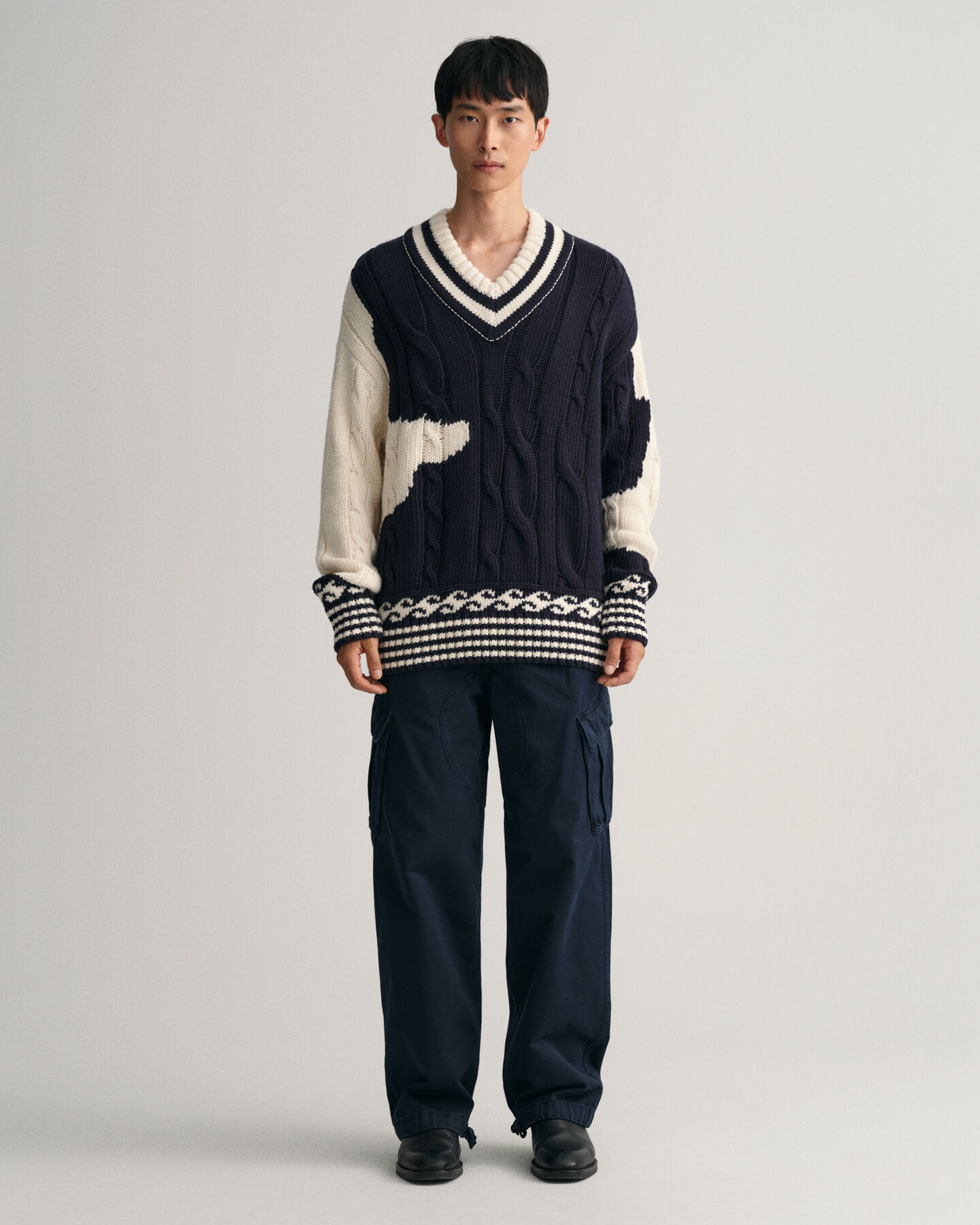 Jersey de cuello de pico con intarsia