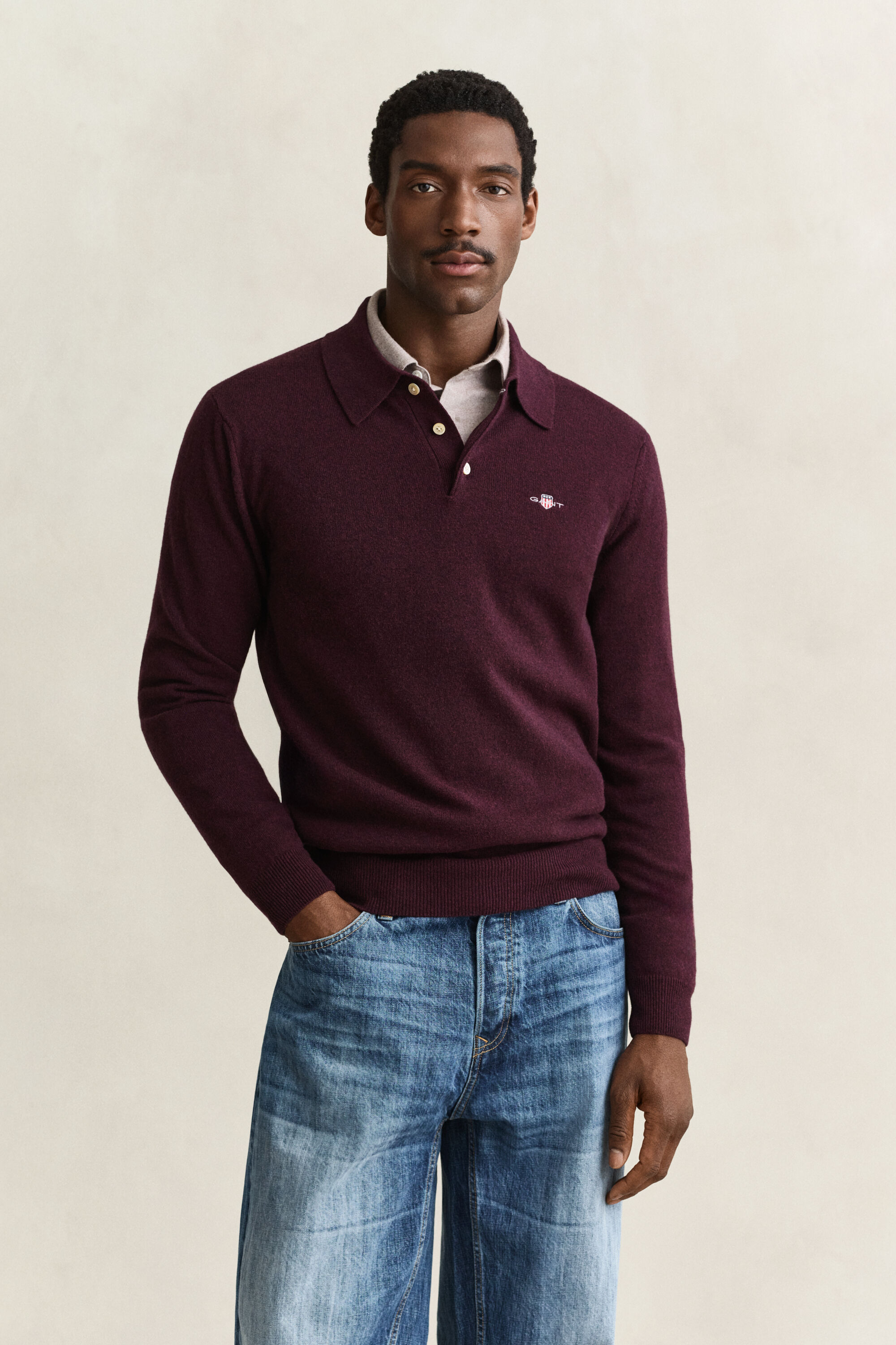 Jersey tipo polo de lana de oveja muy fina