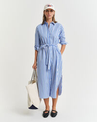 Vestido camisero de popelina a rayas