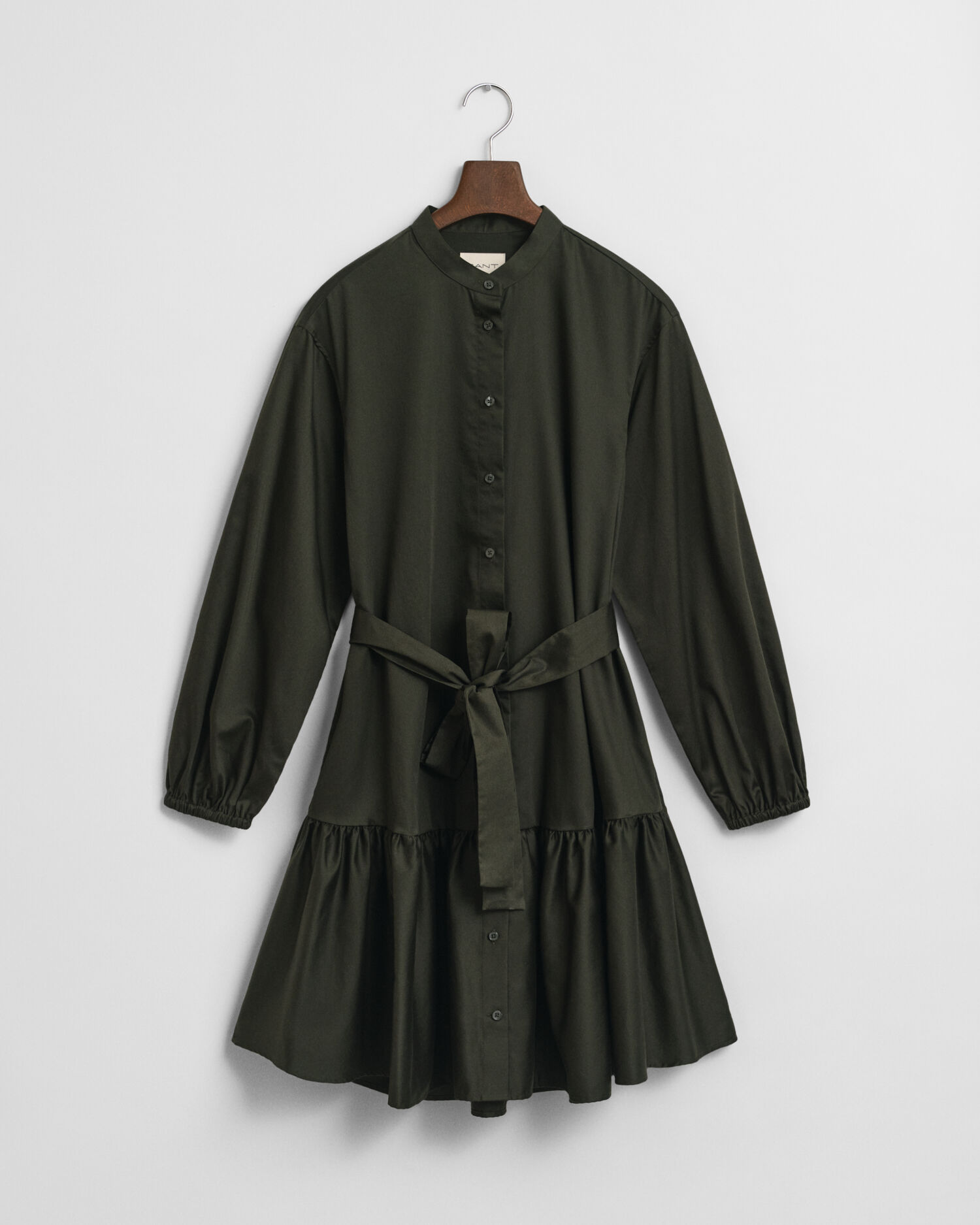 Vestido de manga larga en satén de algodón