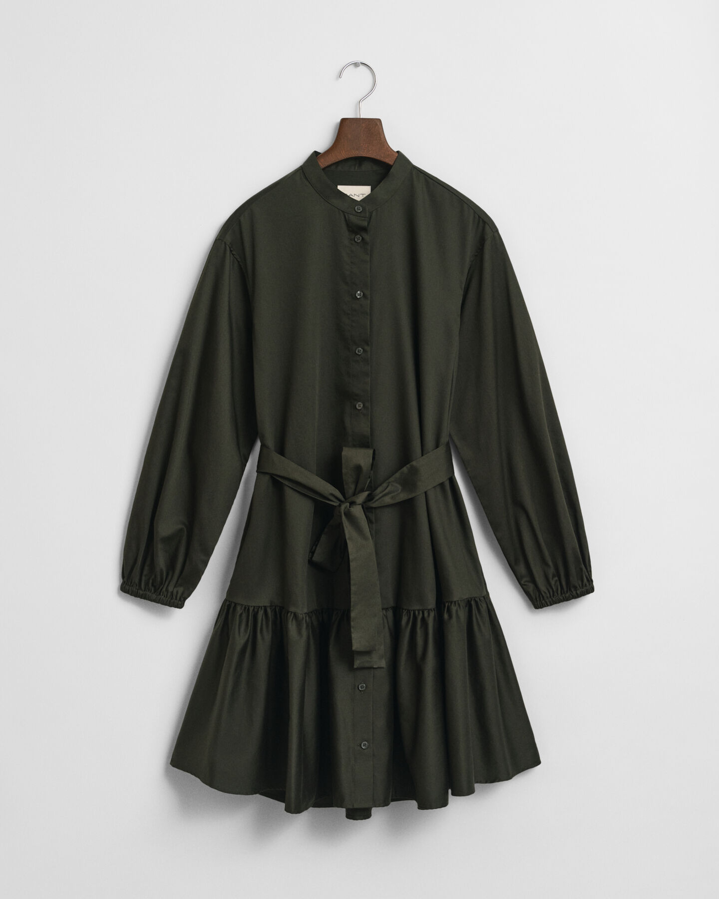 Vestido de manga larga en satén de algodón