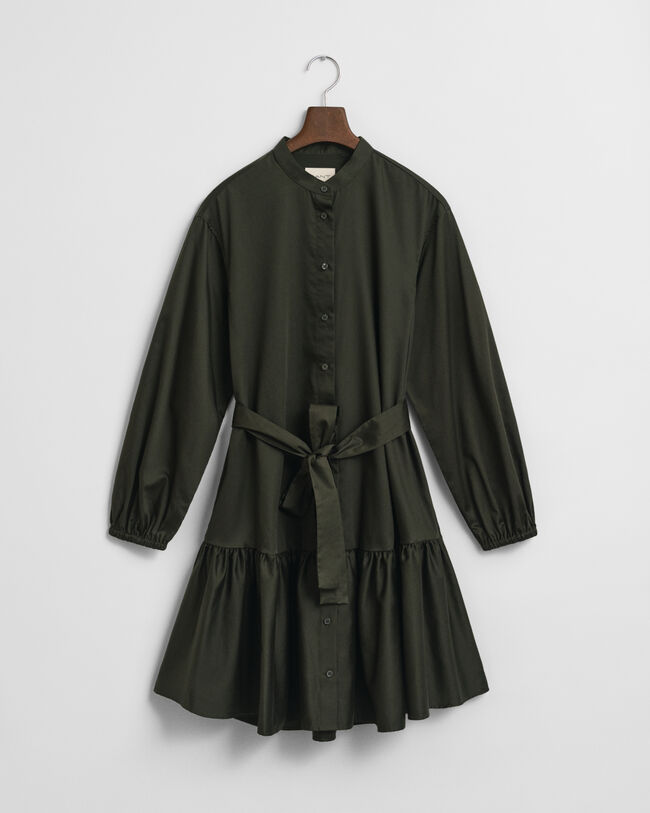 Vestido de manga larga en satén de algodón