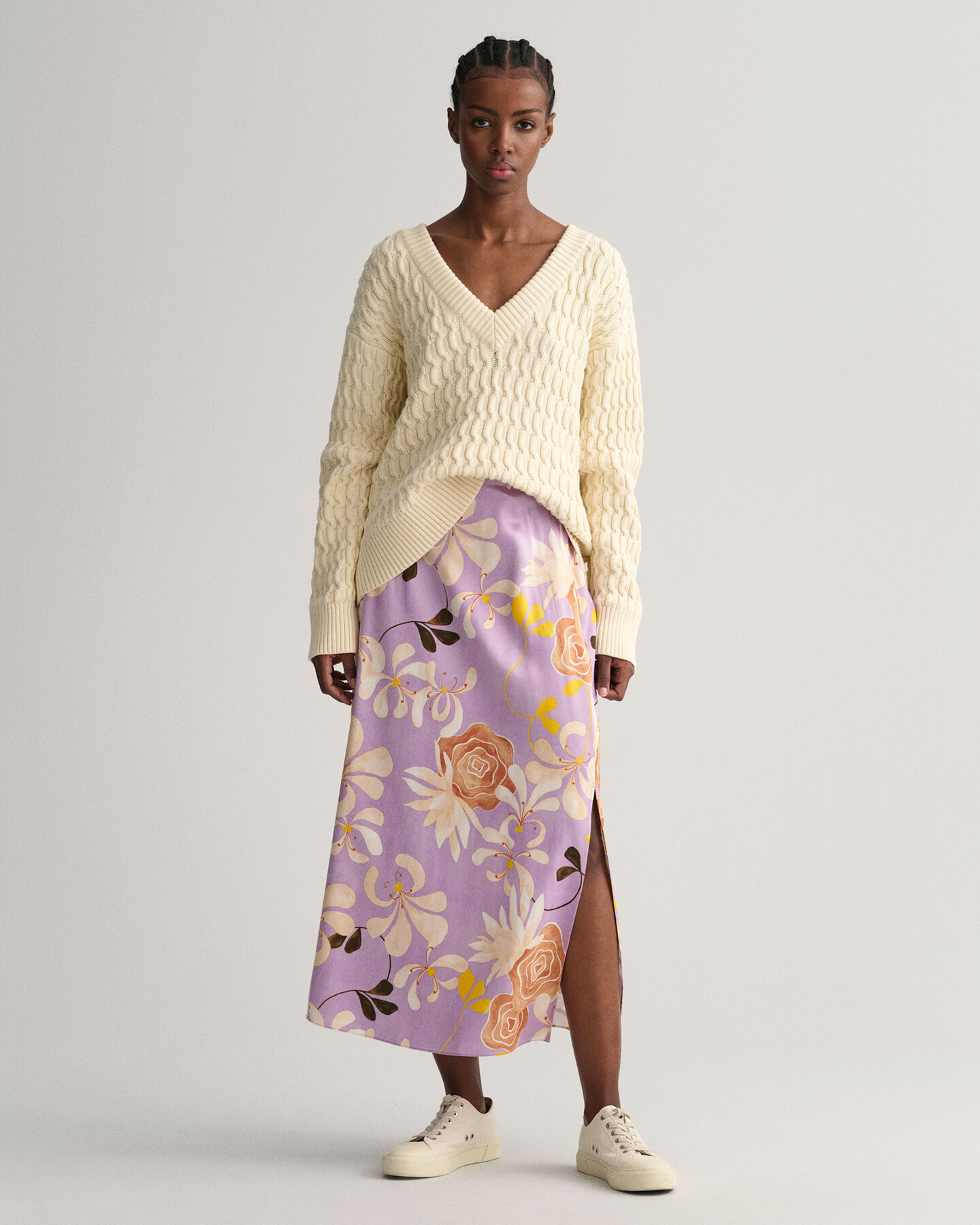 Falda midi con estampado de flores