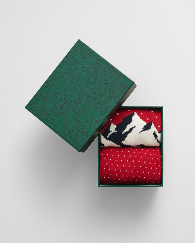 Caja de regalo con dos pares de calcetines con estampado de esquí