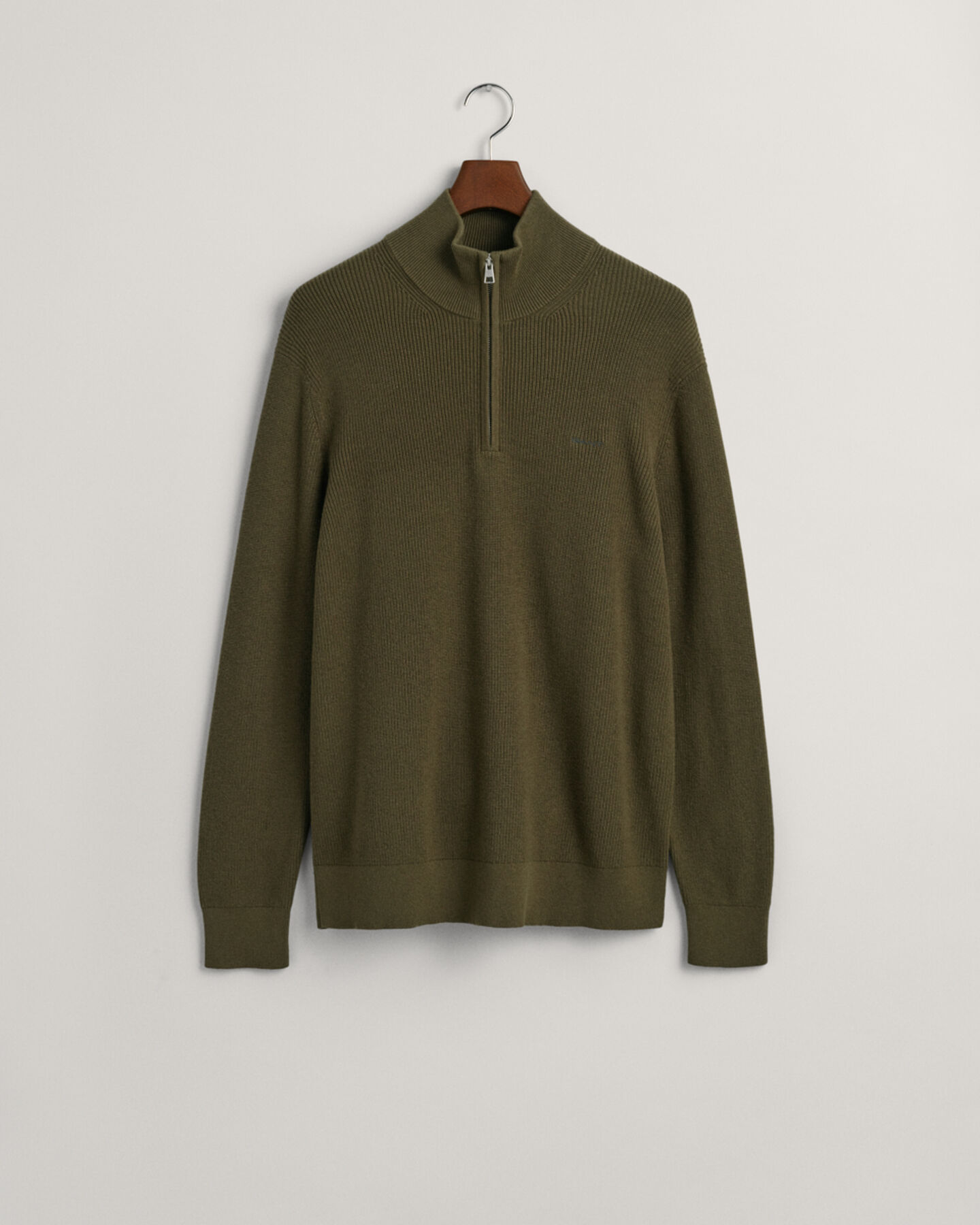 Jersey con media cremallera de lana y algodón acanalado