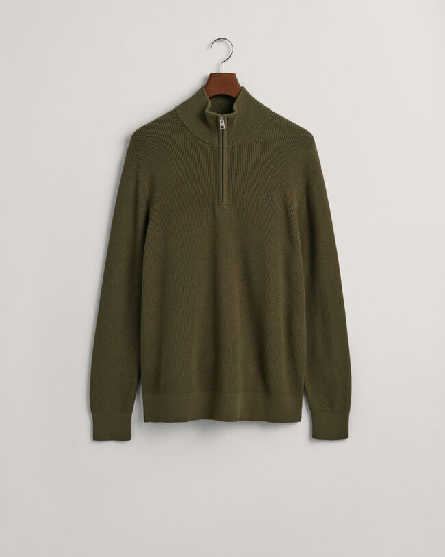 Jersey con media cremallera de lana y algodón acanalado
