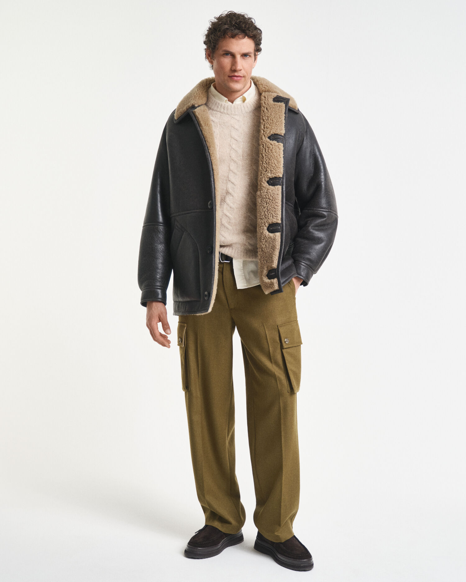 Chaqueta de piel de borreguito con efecto desgastado