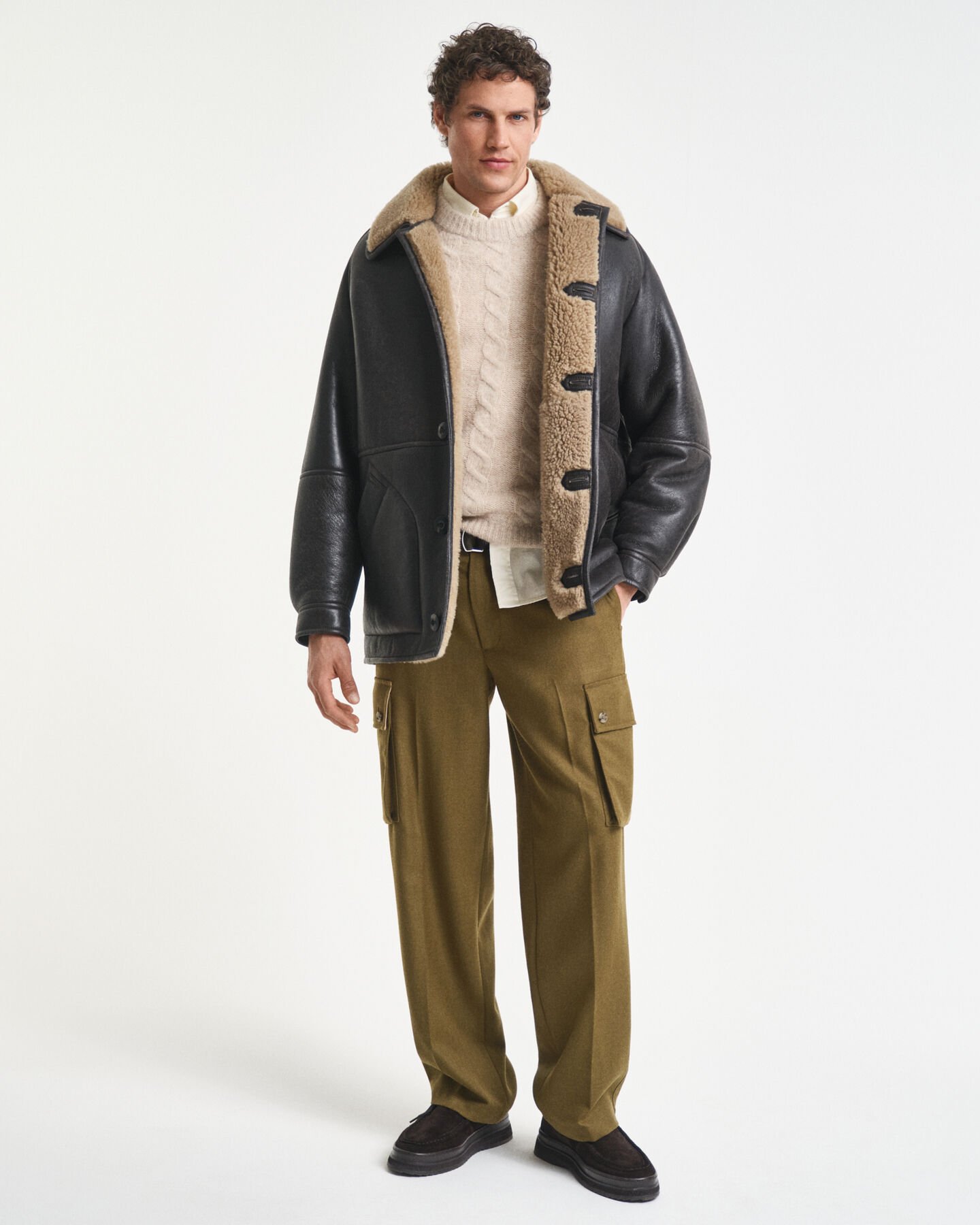 Chaqueta de piel de borreguito con efecto desgastado