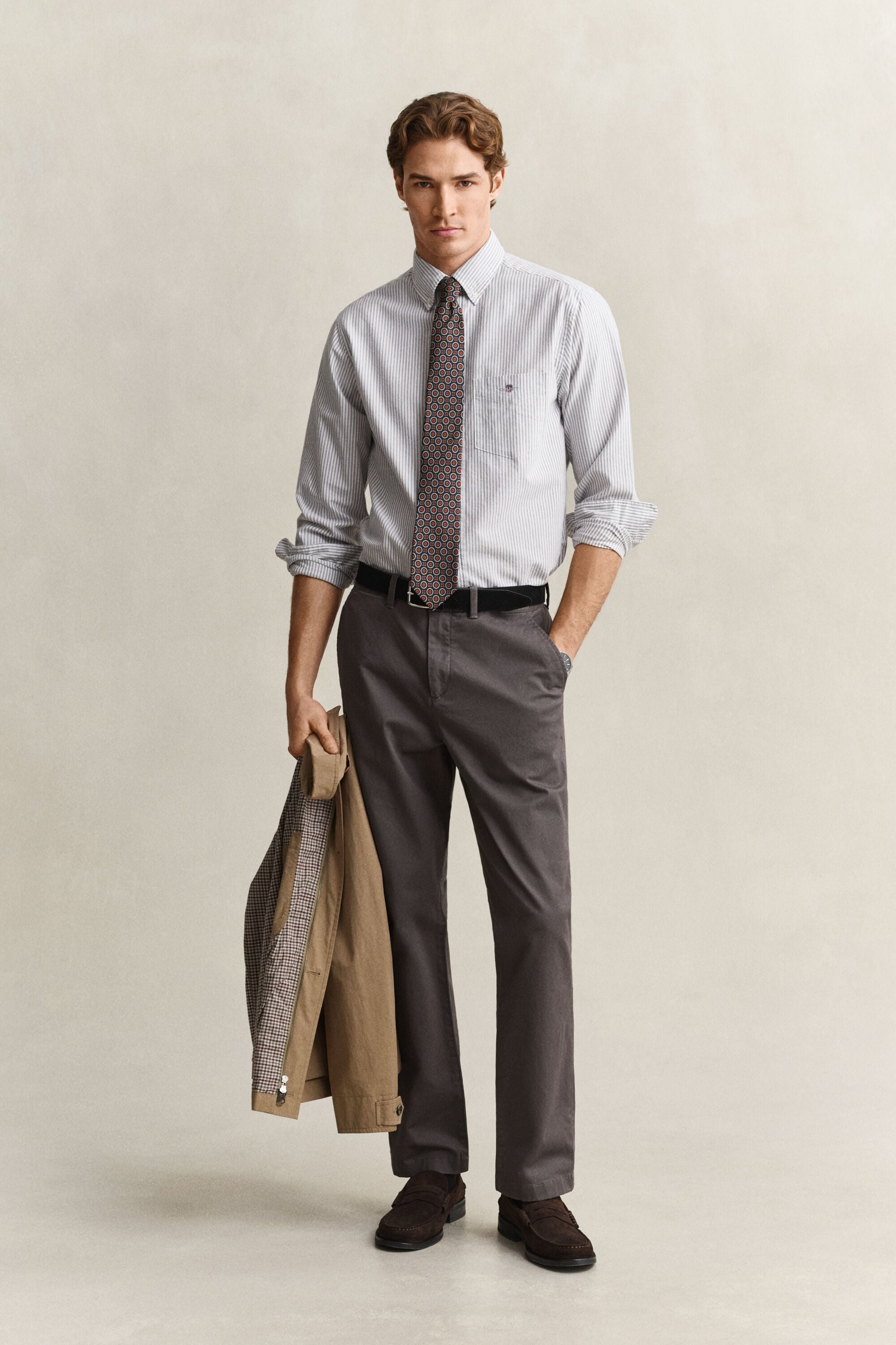 Camisa Oxford clásica de rayas finas