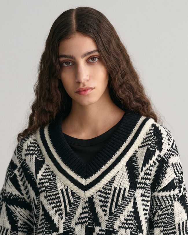 Jersey de cuello de pico con estampado geom&eacute;trico