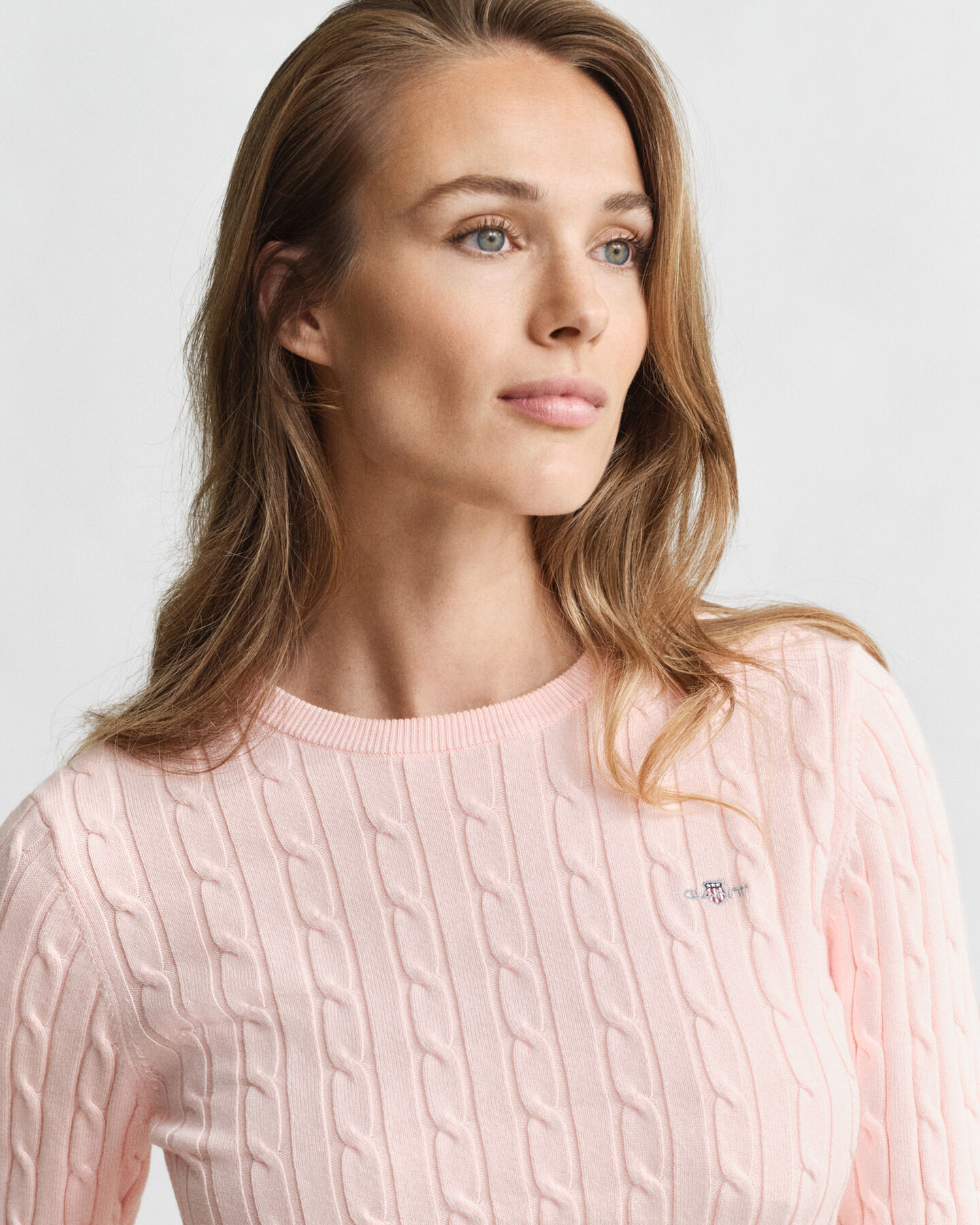 Jersey de cuello redondo y punto de ochos en algodón elástico