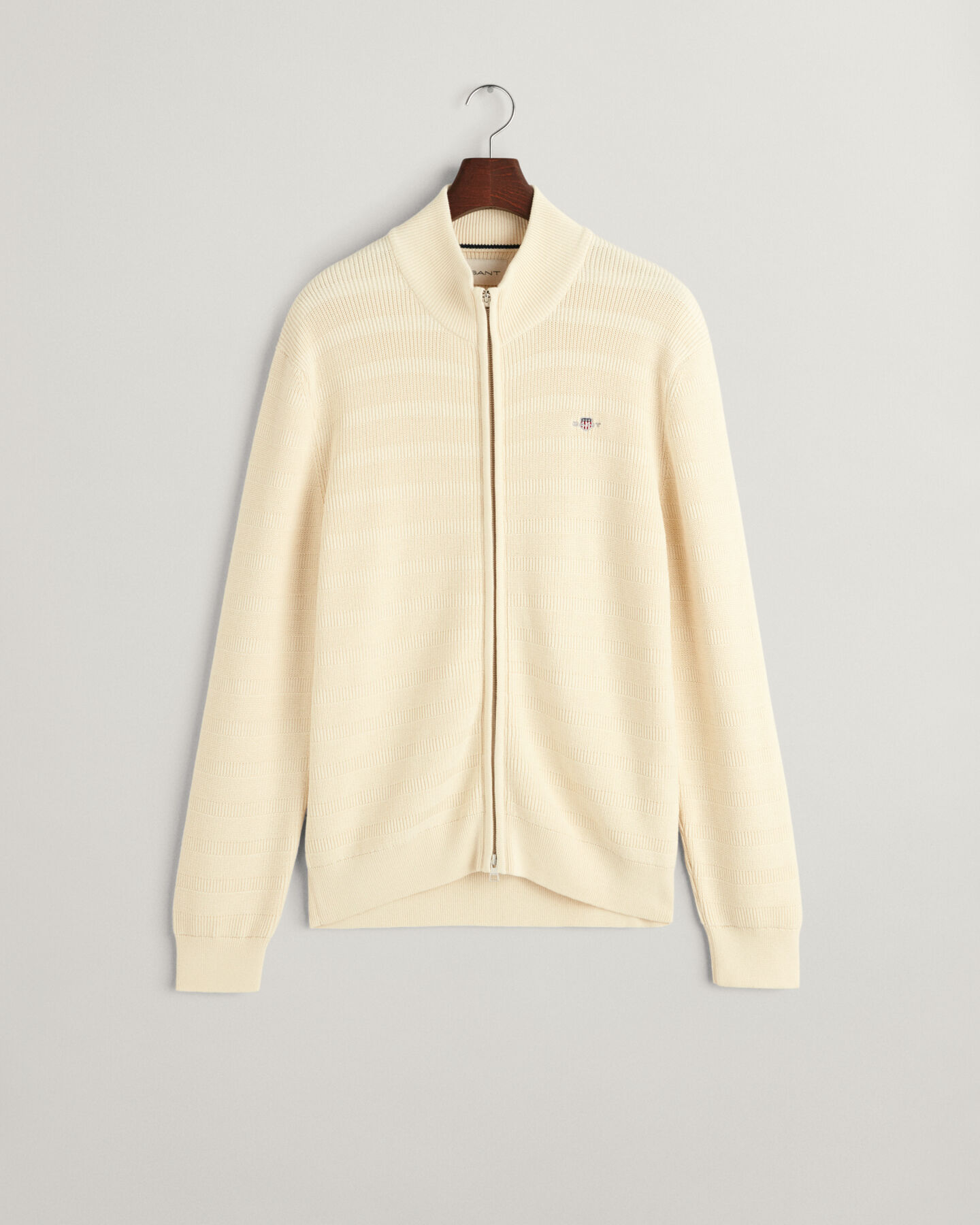 C&aacute;rdigan de algod&oacute;n a rayas con cremallera y textura