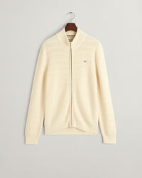 C&aacute;rdigan de algod&oacute;n a rayas con cremallera y textura