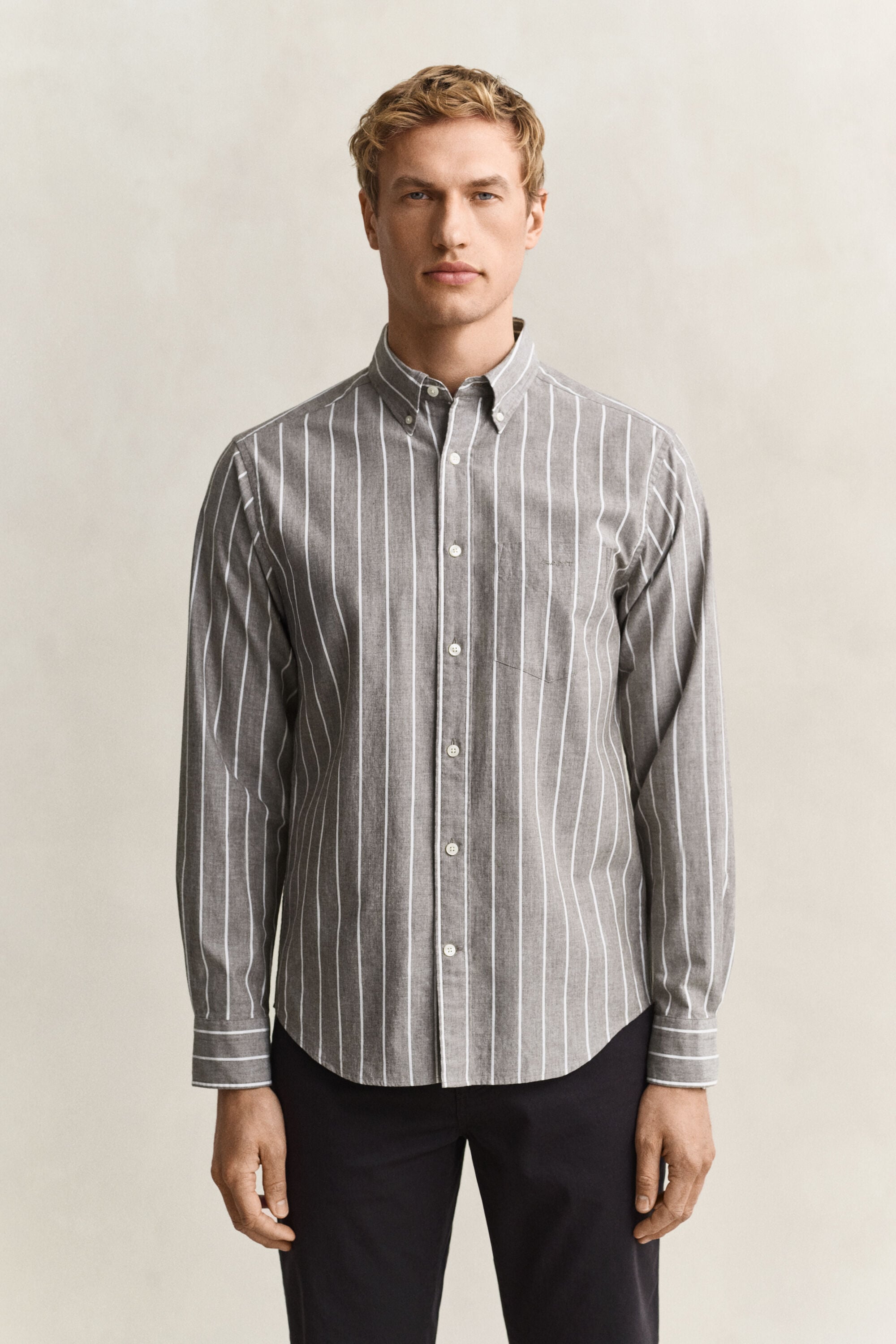 Camisa de popelina jaspeada a rayas