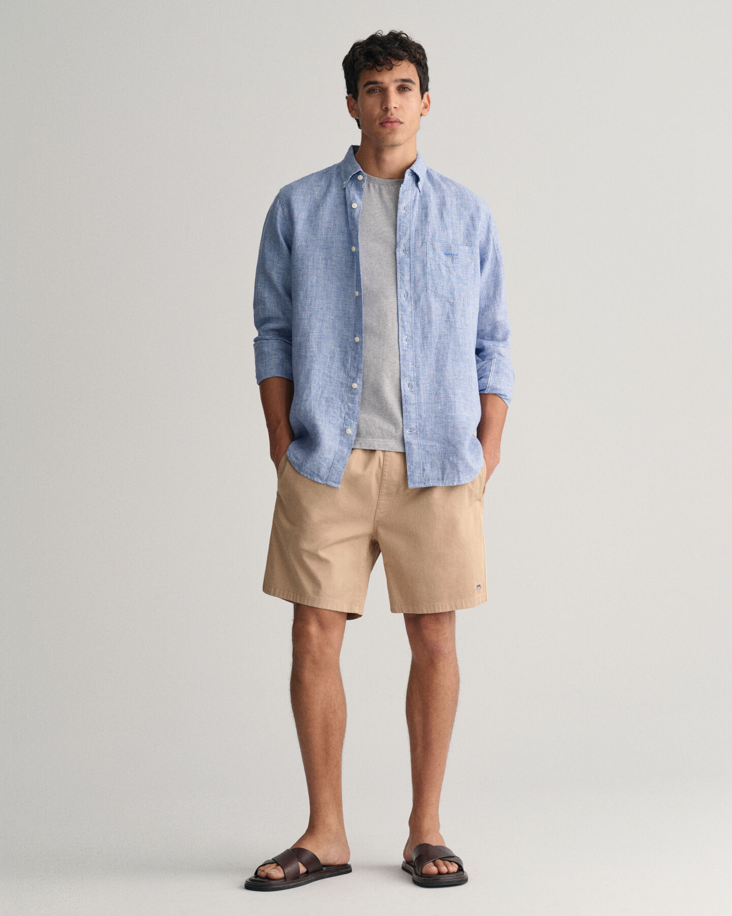 Camisa Regular Fit de lino Houndstooth