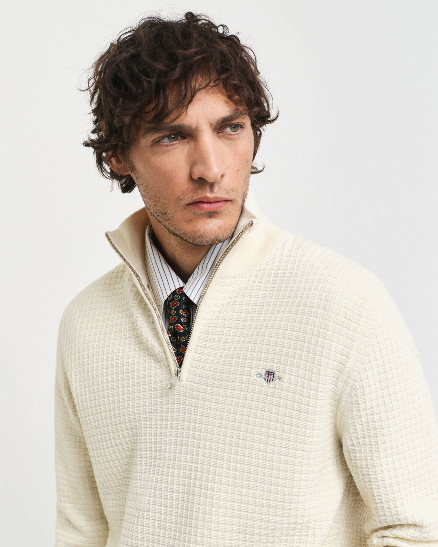 Jersey de algod&oacute;n con media cremallera y textura