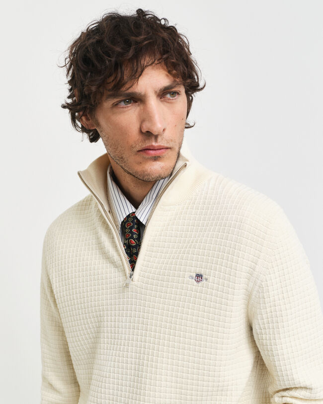 Jersey de algod&oacute;n con media cremallera y textura