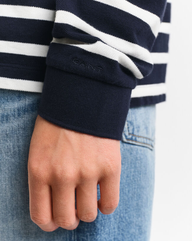 Polo de piqué de manga larga con raya bretona