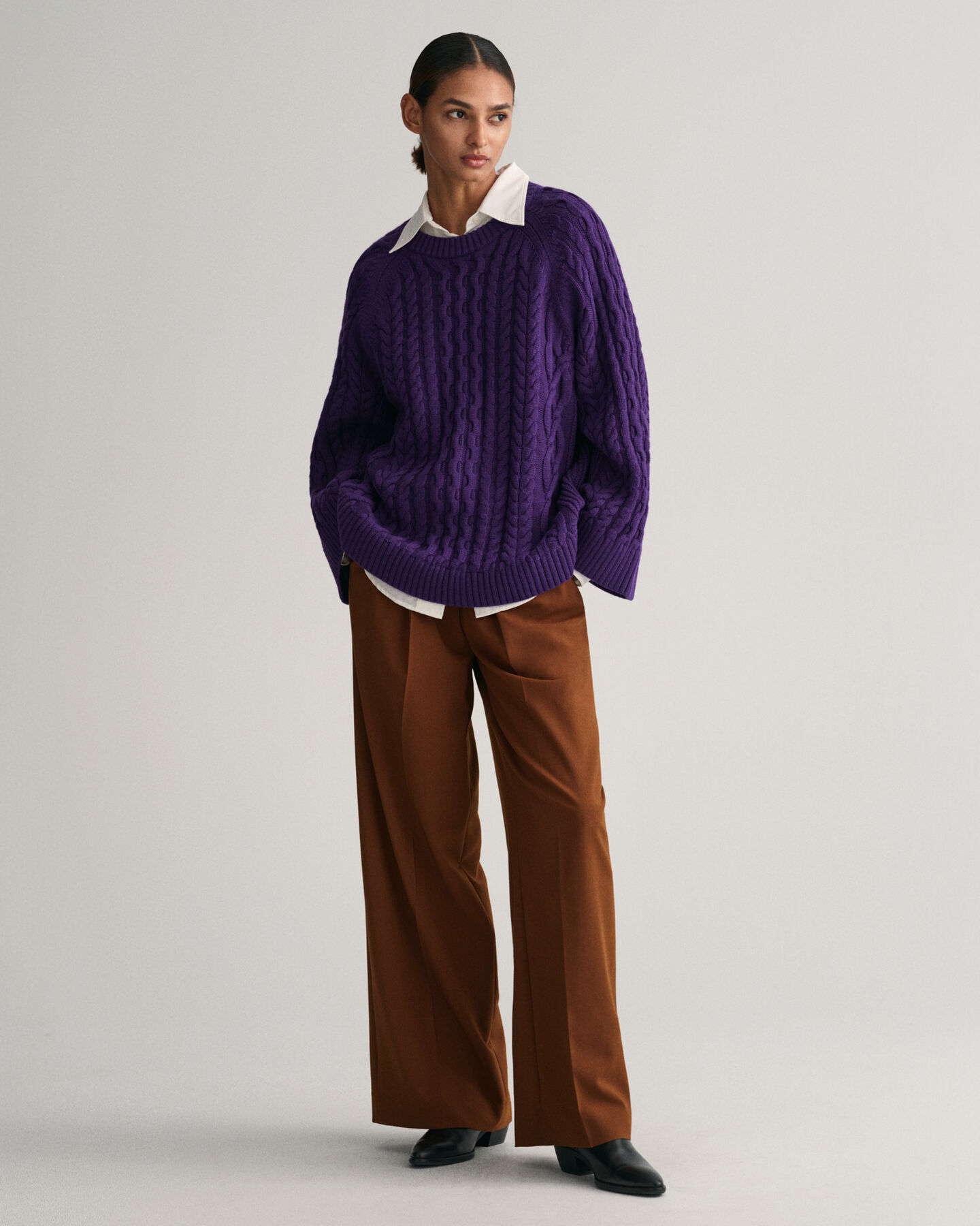 Jersey extragrande de cuello redondo y punto de ochos