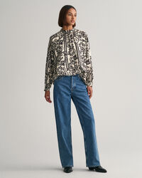 Blusa de cuello de cisne con estampado de encaje