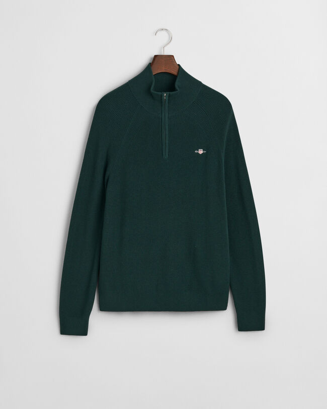 Jersey acanalado de lana y algodón con media cremallera