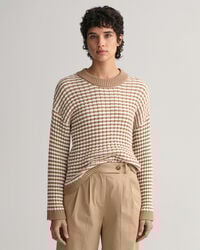 Jersey acanalado de algod&oacute;n a rayas con cuello redondo