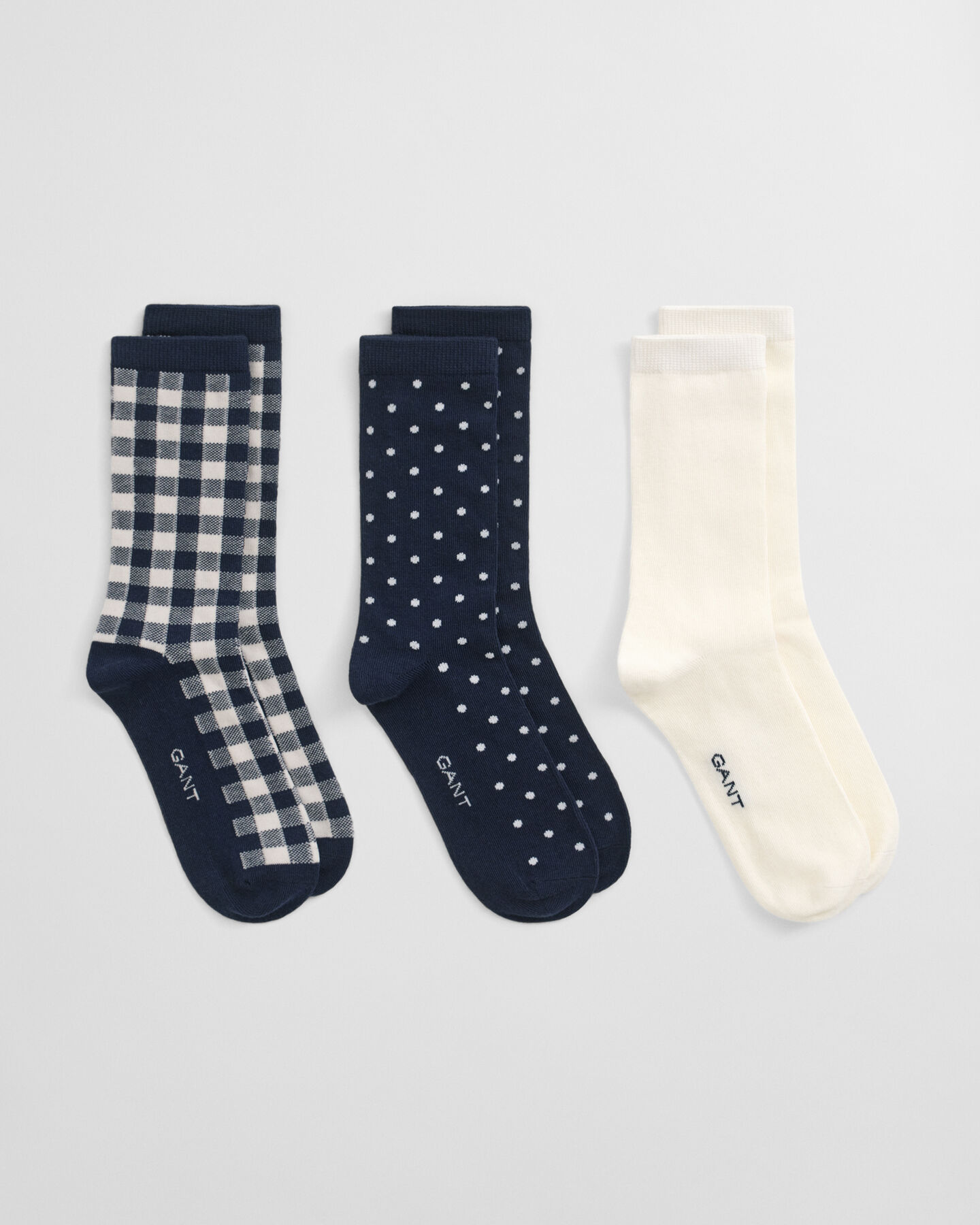 Paquete de tres pares de calcetines con estampado de cuadros Vichy y lunares
