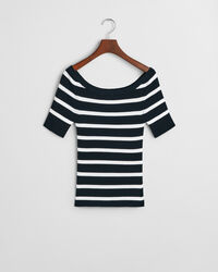 Top de punto acanalado a rayas con hombros descubiertos